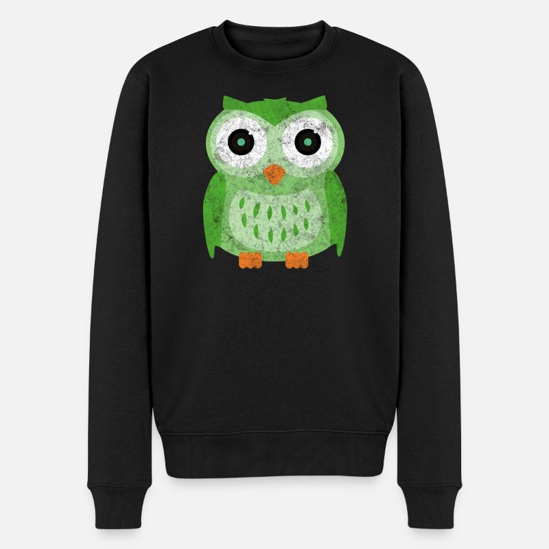 Grüne Eulen Cartoon - Männer Premium Bio Pullover - Schwarz