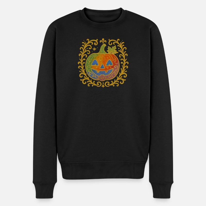 Ornamentierter Glitzerkürbis - Männer Premium Bio Pullover - Schwarz
