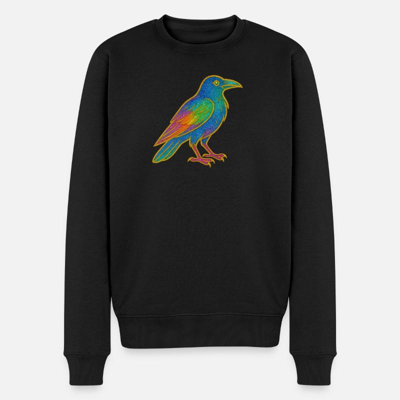 Rabe | Krähe | Regenbogen Vogel Glitzer Patch - Männer Premium Bio Pullover - Schwarz
