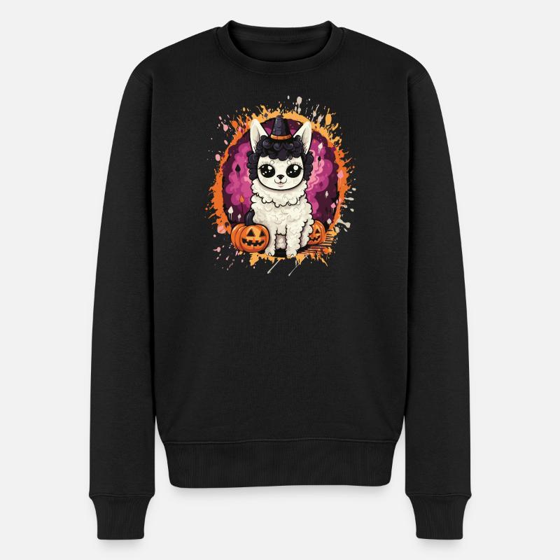 Lama Hexe im Halloween-Zauber - Männer Premium Bio Pullover - Schwarz