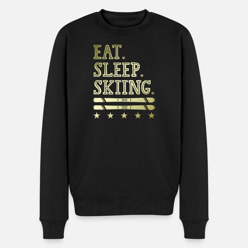eat sleep skiing - Männer Premium Bio Pullover - Schwarz