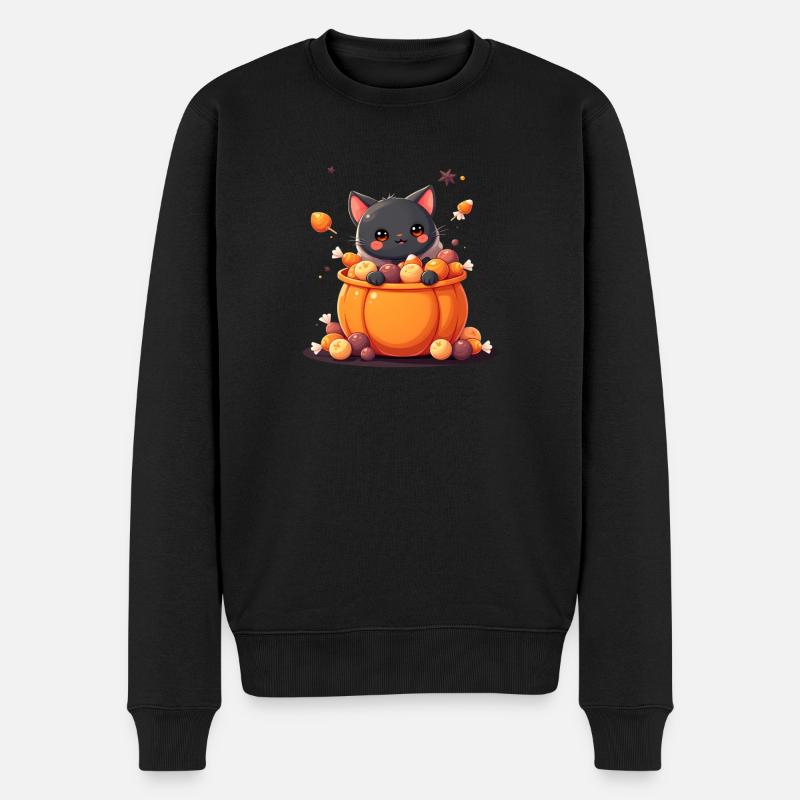 Chat d’Halloween avec citrouille d’Halloween - Pull Premium bio Homme - noir