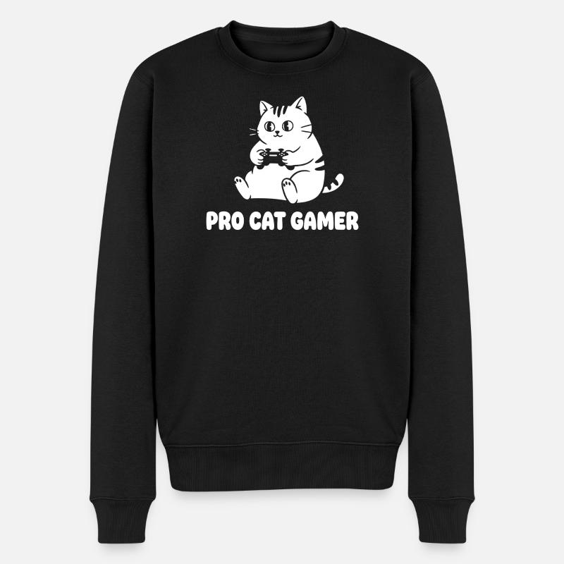 Pro Katze Gamer - Männer Premium Bio Pullover - Schwarz