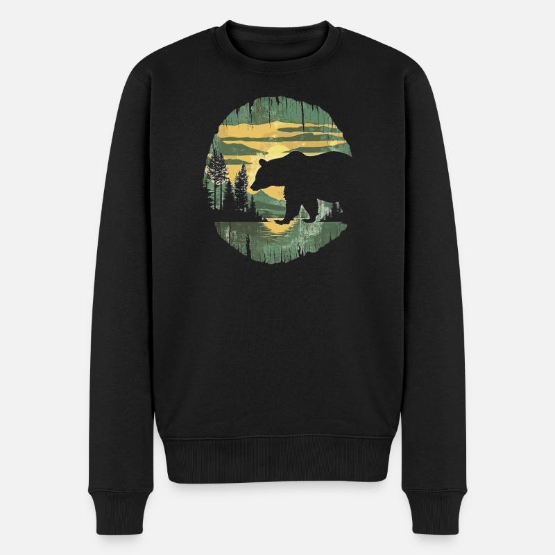 Retro Outdoor Wilderness Bärenbäume - Männer Premium Bio Pullover - Schwarz