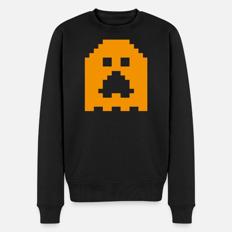 Ghost_Pixels_Orange - Männer Premium Bio Pullover - Schwarz
