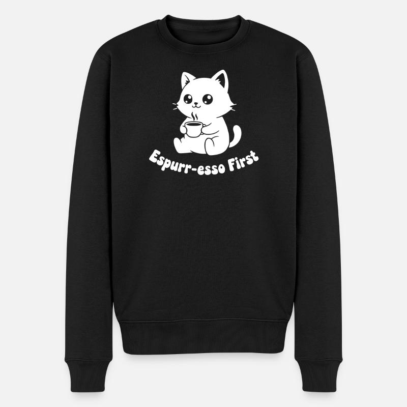 Kaffeekätzchen Latte Illustration - Männer Premium Bio Pullover - Schwarz