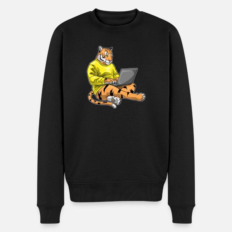 Tiger Laptop - Männer Premium Bio Pullover - Schwarz