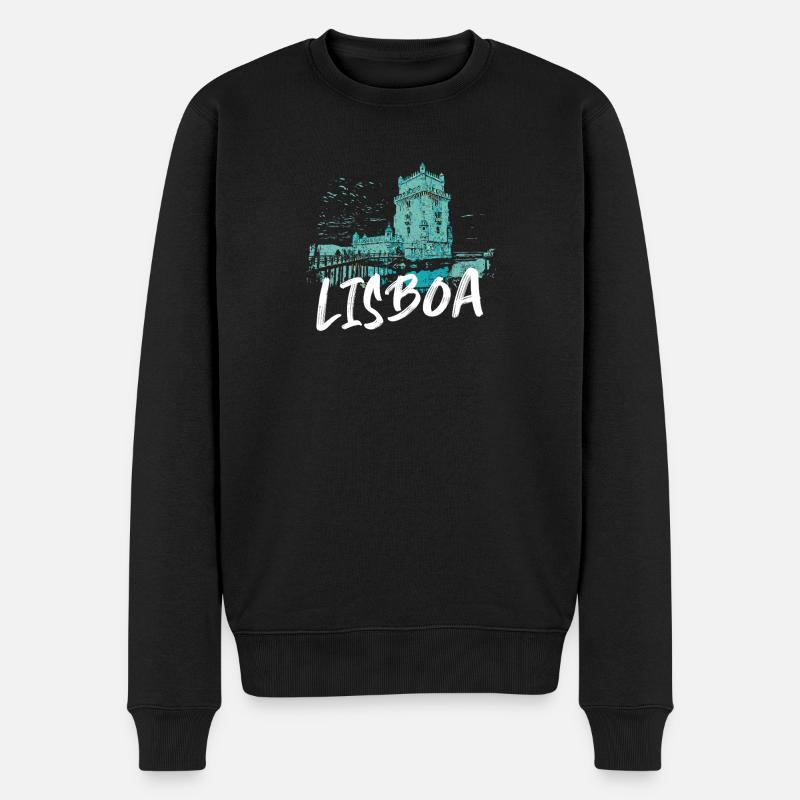 Belem Turm Lissabon und Tejo blaue Illustration - Männer Premium Bio Pullover - Schwarz