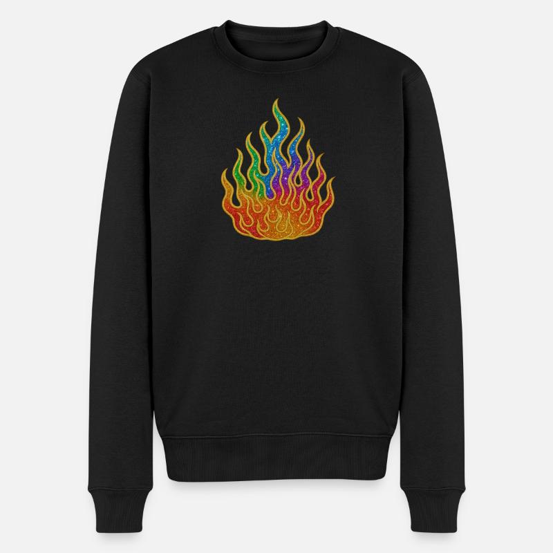 Flamme scintillante de feu arc-en-ciel - Pull Premium bio Homme - noir