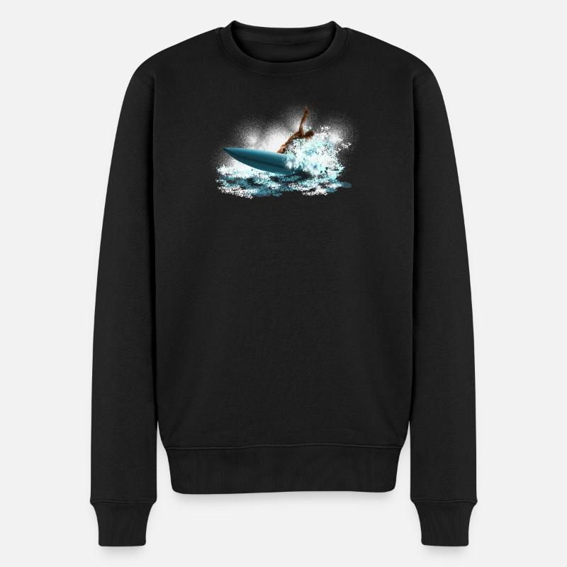 Wellenreiter Sturmwelle Surfer - Männer Premium Bio Pullover - Schwarz