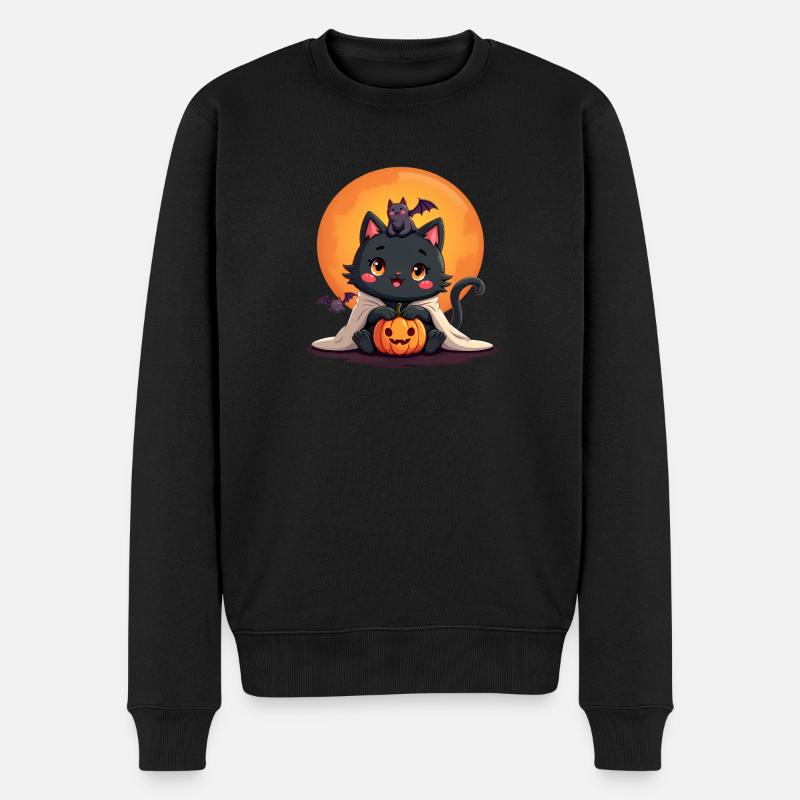 Chat d’Halloween avec citrouille d’Halloween - Pull Premium bio Homme - noir