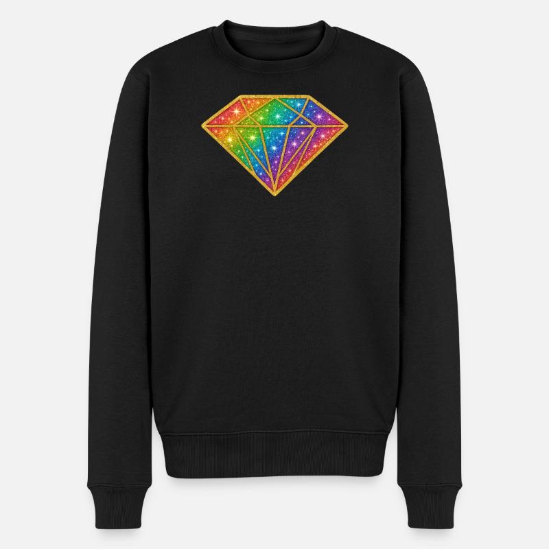 Regenbogen Diamant Glitzer - Männer Premium Bio Pullover - Schwarz