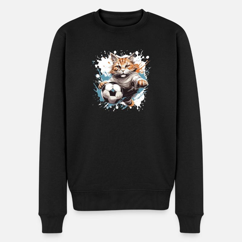 Katze Fussball Team - Männer Premium Bio Pullover - Schwarz