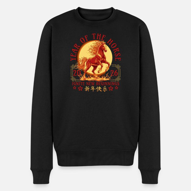 Chinesisches Neujahr Jahr des Feuerpferdes 2026 - Männer Premium Bio Pullover - Schwarz