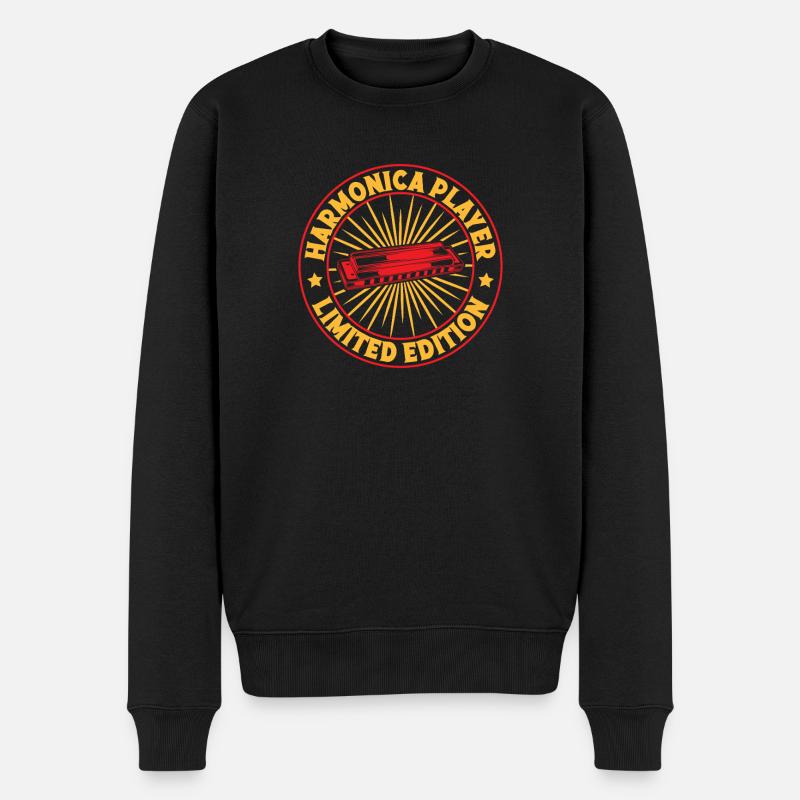 Funny Harmonica Player LImited Edition Harmonica - Männer Premium Bio Pullover - Schwarz