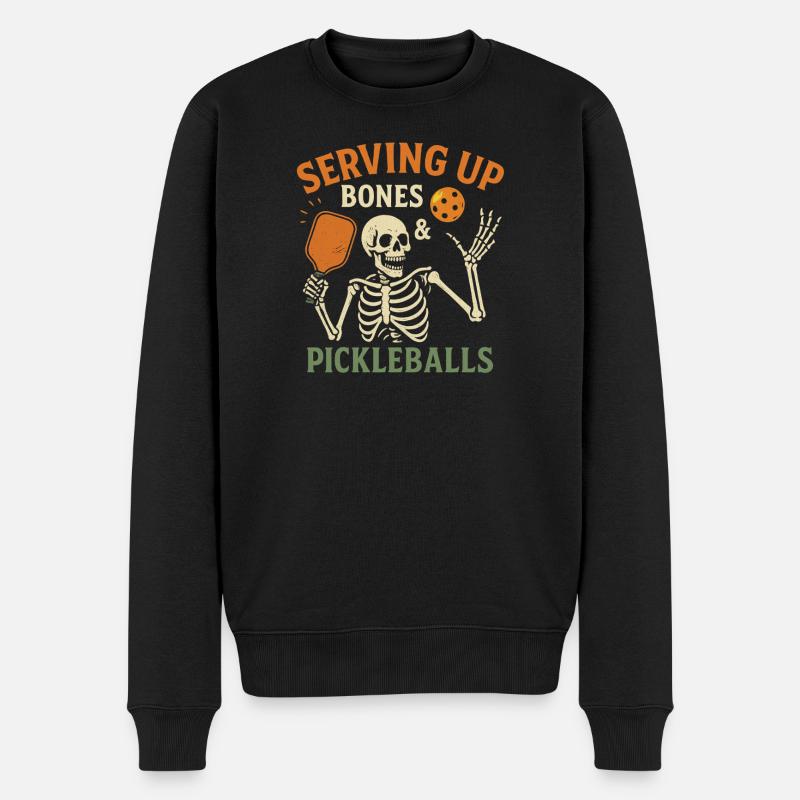 Serving Up Bones Pickleball Halloween - Männer Premium Bio Pullover - Schwarz