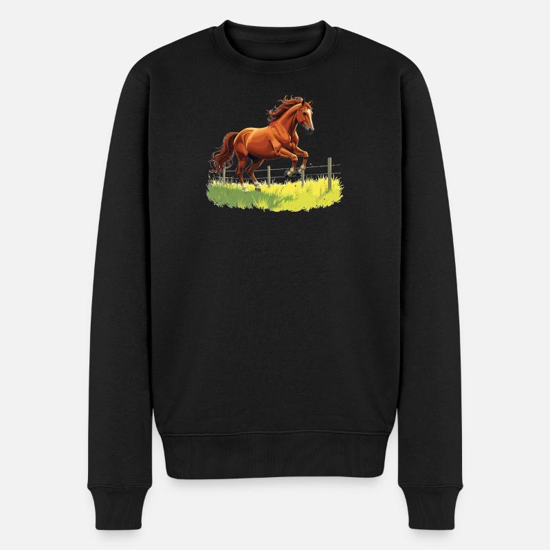 Springender Gaul am Weidezaun - Männer Premium Bio Pullover - Schwarz