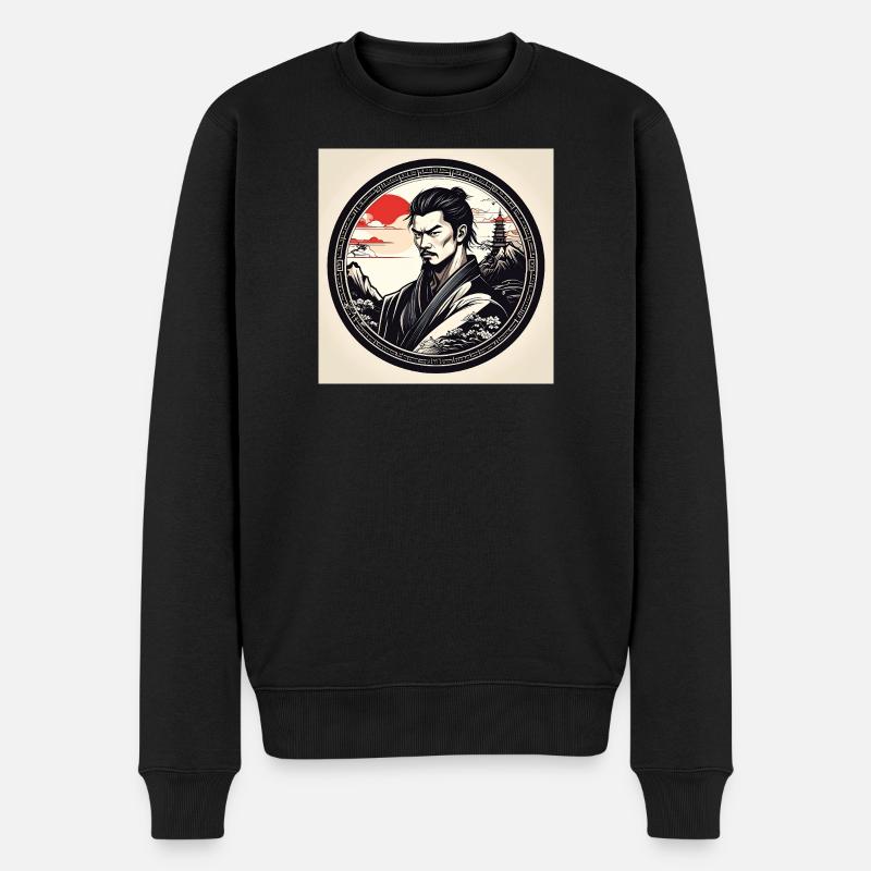 Samurai in circle frame sunset - Men's Premium Organic Jumper - black