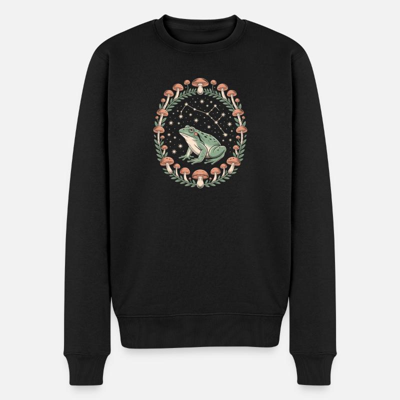 Frosch und Pilze Sternenhimmel - Männer Premium Bio Pullover - Schwarz