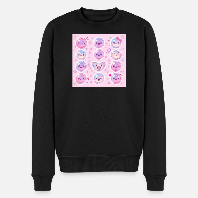 Pink Glow Pastell Kawaii Muster - Männer Premium Bio Pullover - Schwarz
