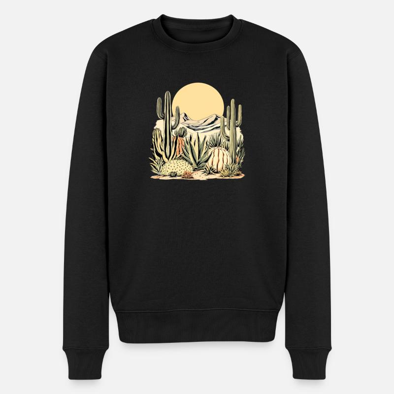 Boho Natur Kakteen - Männer Premium Bio Pullover - Schwarz