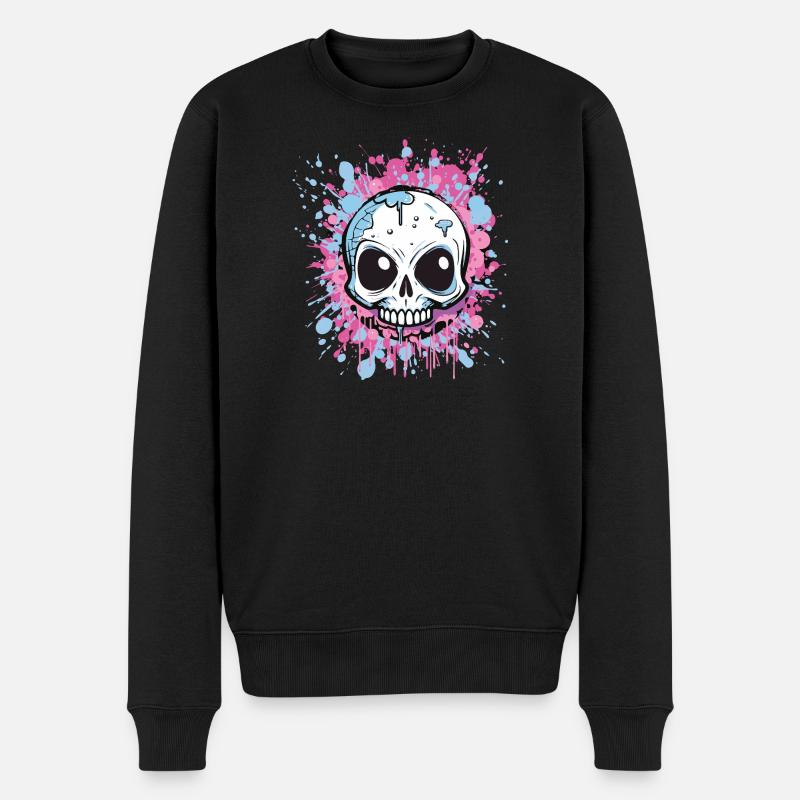 Neon Splatter Schädel Kunst - Männer Premium Bio Pullover - Schwarz