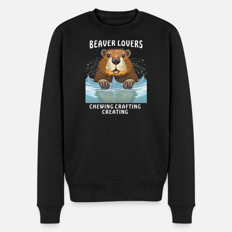 BEAVER LOVERS CHEWING CRAFTING CREATING - Männer Premium Bio Pullover - Schwarz