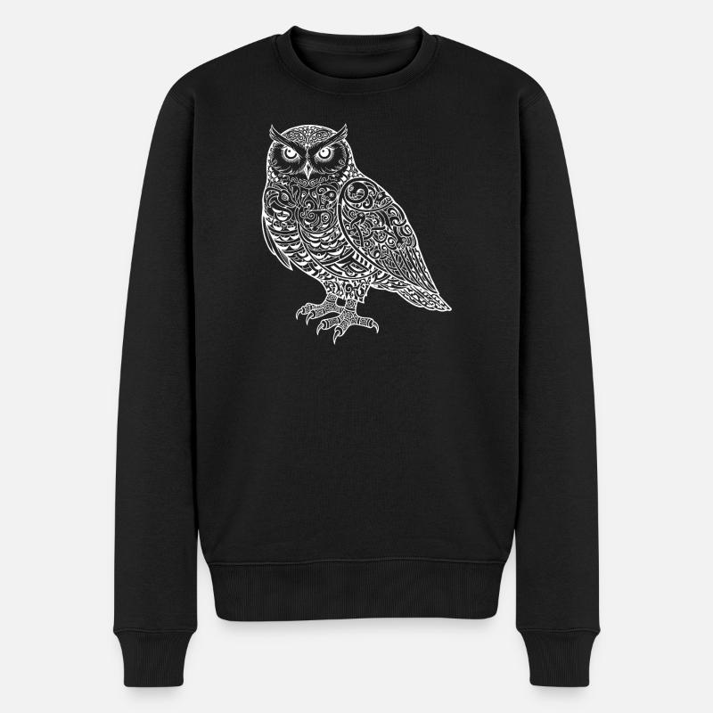 Schneeeule im Ornament Stil weiß - Männer Premium Bio Pullover - Schwarz