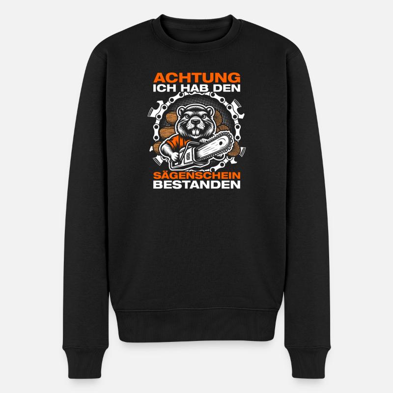 Sägenschein Holz machen Kettensäge Holzfäller - Männer Premium Bio Pullover - Schwarz