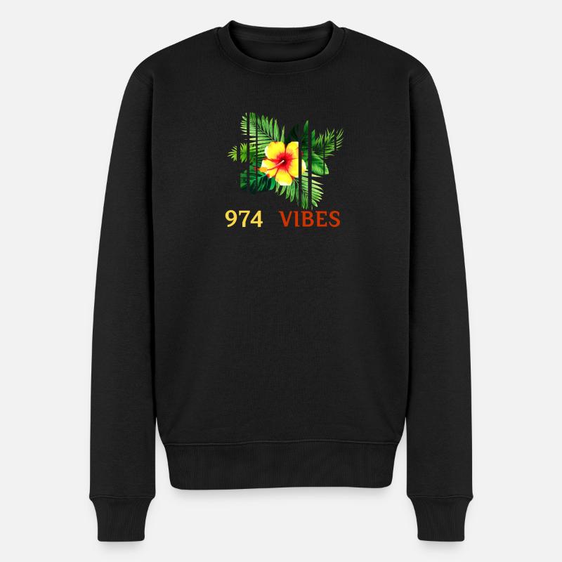 Tropical Hibiscus 974 Vibes - Pull Premium bio Homme - noir