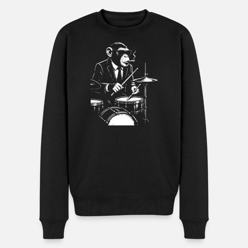 Jazz Monkey playing the Drums - Men's Premium Organic Jumper - black