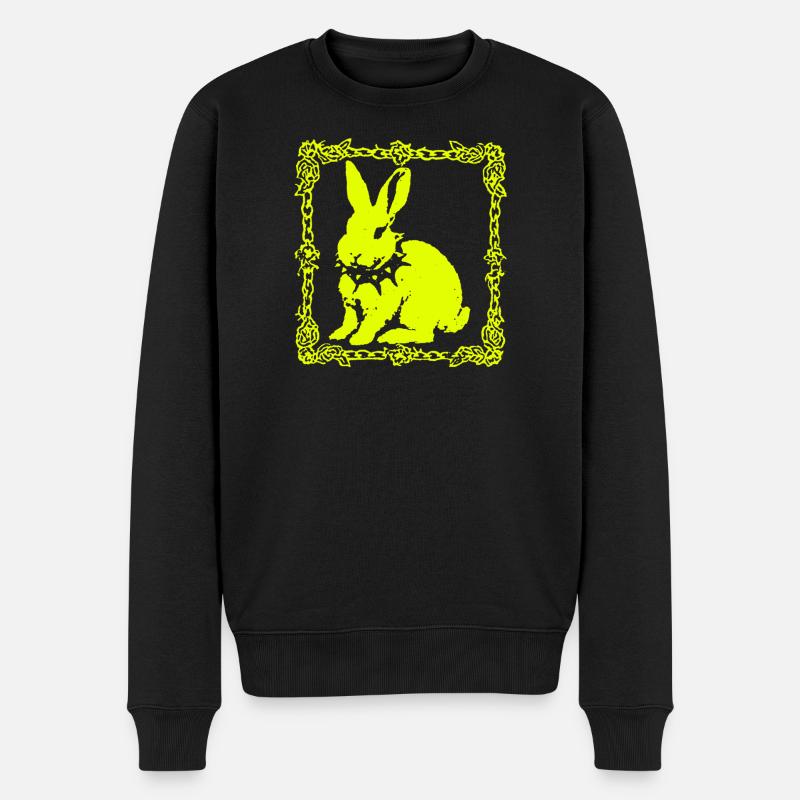 Neon Gelb Hase im Barockrahmen - Männer Premium Bio Pullover - Schwarz