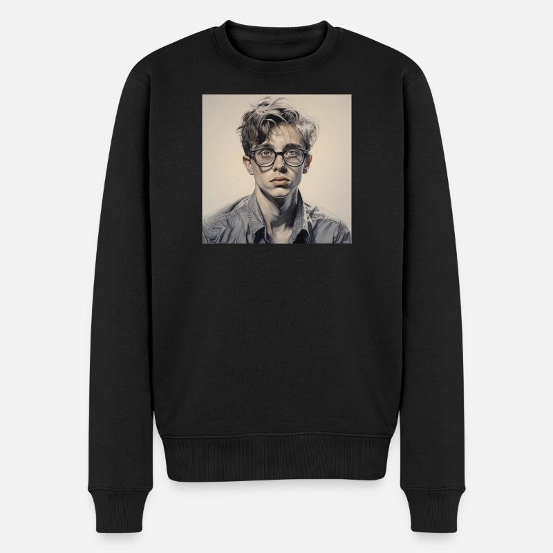 Graustufen Brillenporträt - Männer Premium Bio Pullover - Schwarz