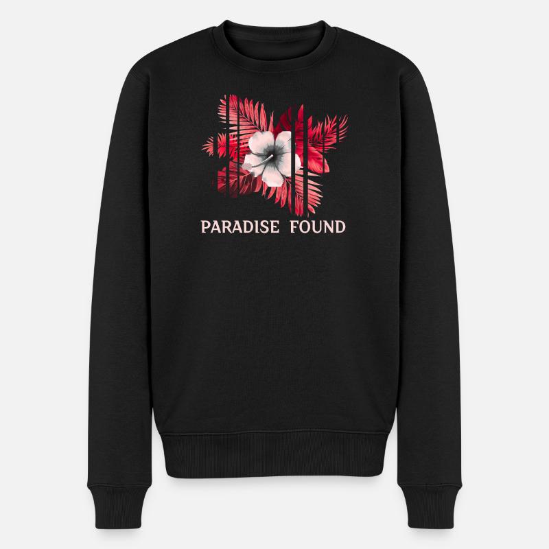 Paradise Found Tropischer Hibiskus - Männer Premium Bio Pullover - Schwarz