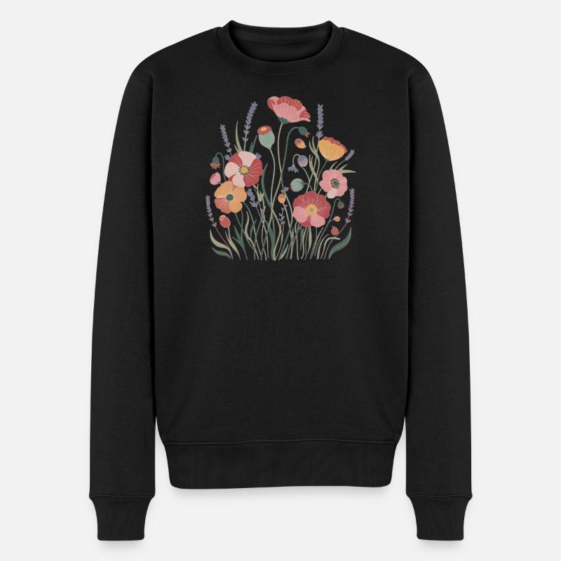 Boho Wildblumen – Blühende Harmonie - Männer Premium Bio Pullover - Schwarz
