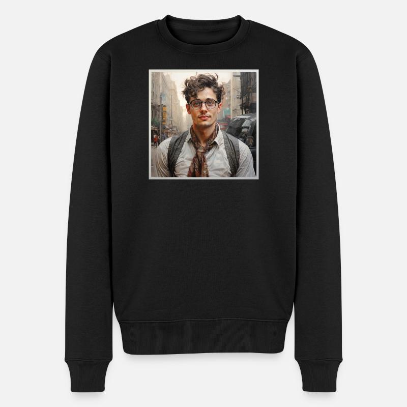 Indie Street Portrait Brille - Männer Premium Bio Pullover - Schwarz