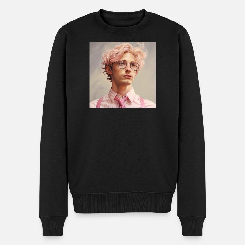 Pastellheld Portrait mit Brille - Männer Premium Bio Pullover - Schwarz