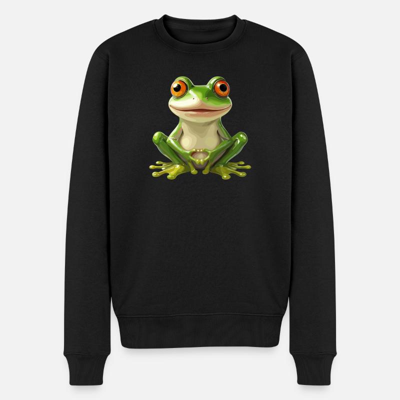 Grenouille joyeuse avec de grands yeux - - Pull Premium bio Homme - noir