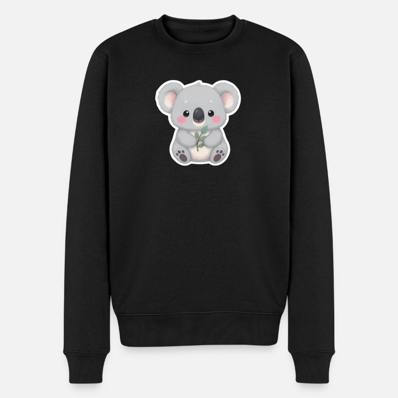 Koala Cutie mit Leaf Embrace - Männer Premium Bio Pullover - Schwarz