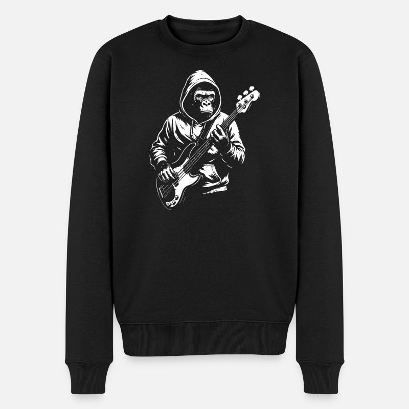 Kapuzen-Affe Bassist Silhouette - Männer Premium Bio Pullover - Schwarz
