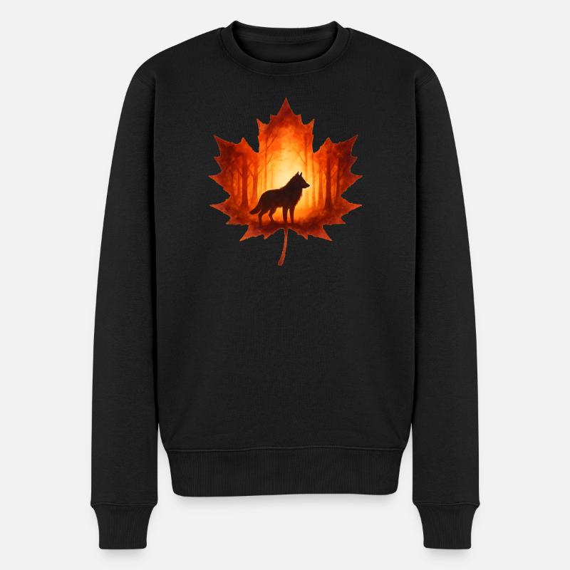 Herbst mit Wolf elegant - Männer Premium Bio Pullover - Schwarz
