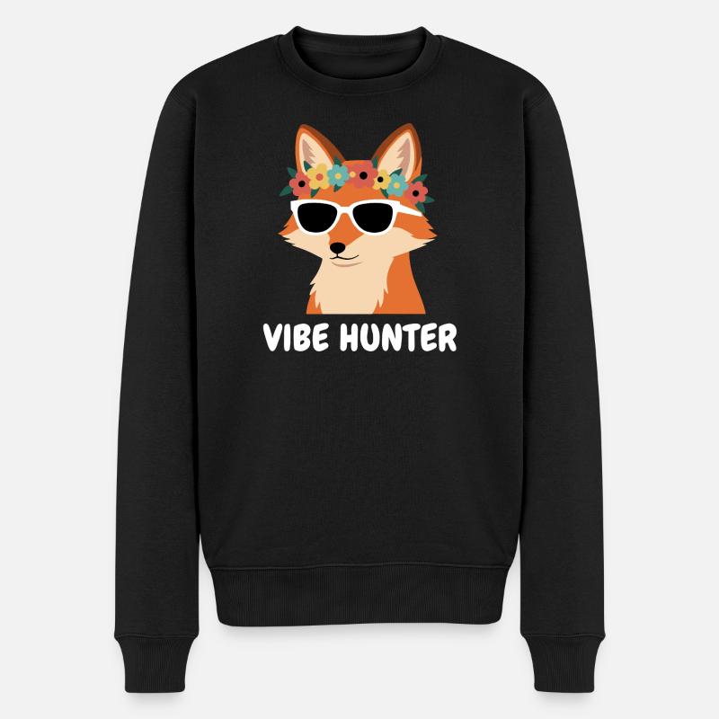 Vibe Hunter Fuchs mit Blumenkranz - Männer Premium Bio Pullover - Schwarz