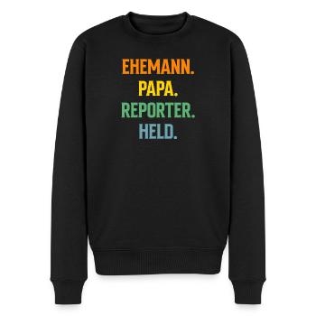 Journaliste d’investigation Journaliste Mari Papa - Pull Premium bio Homme - noir - Devant - Nico (187cm)