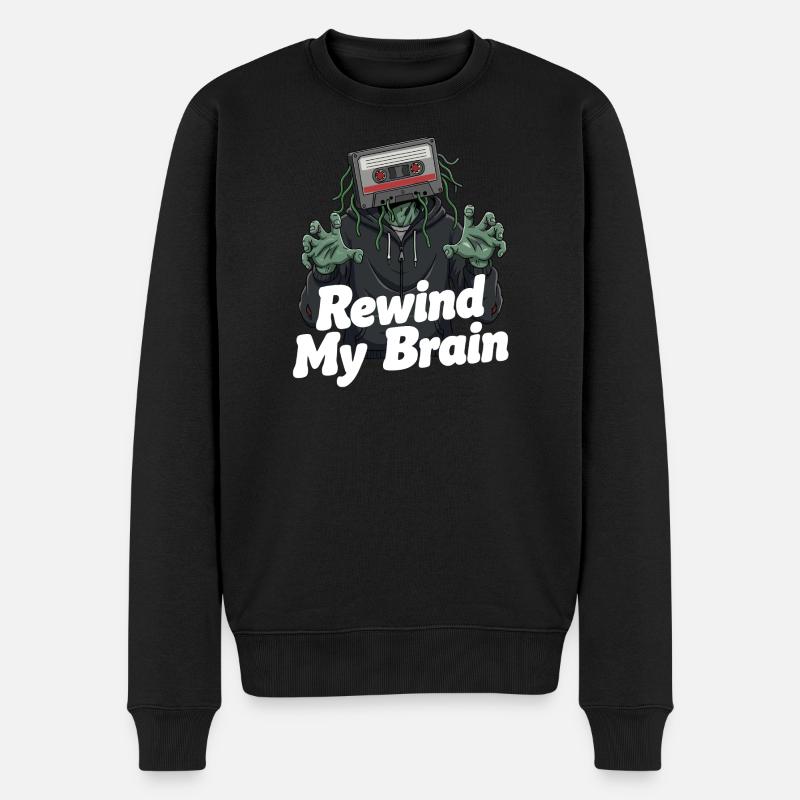 Rewind My Brain Zombie Illustration - Männer Premium Bio Pullover - Schwarz