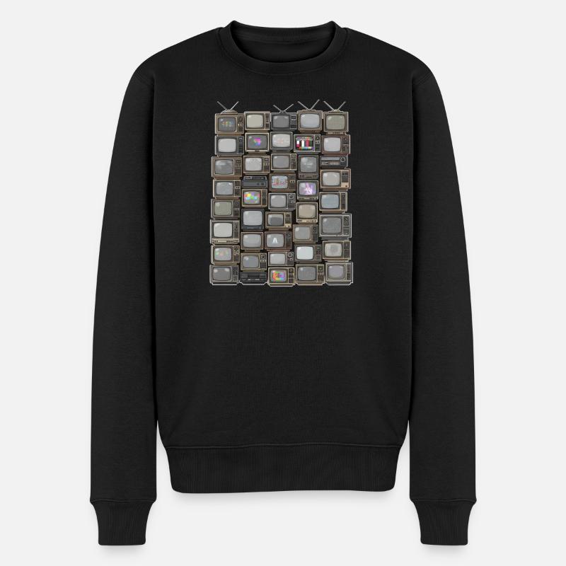 Retro Fernseh-Stack Collage - Männer Premium Bio Pullover - Schwarz