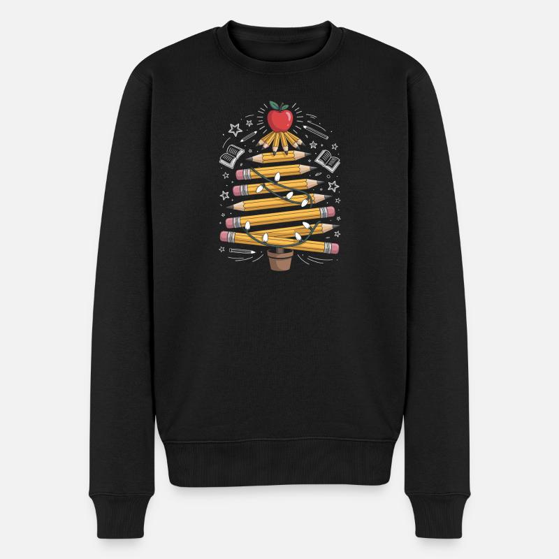 Buntstift Baum mit Lichterkette - Männer Premium Bio Pullover - Schwarz