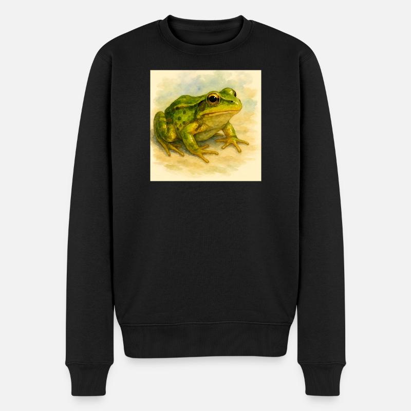 Aquarell Grüner Frosch - Männer Premium Bio Pullover - Schwarz