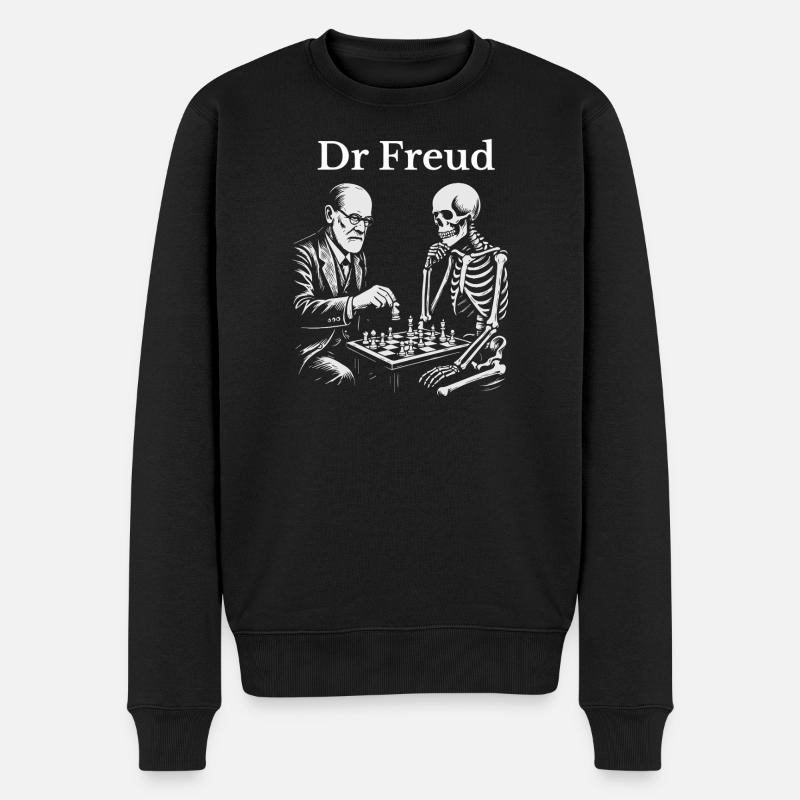 Freud Schachduell mit dem Skelett - Männer Premium Bio Pullover - Schwarz