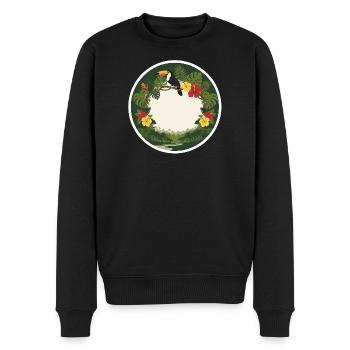 Tropical toucans and circular foliage - Men's Premium Organic Jumper - black - Front - Nico (187cm)