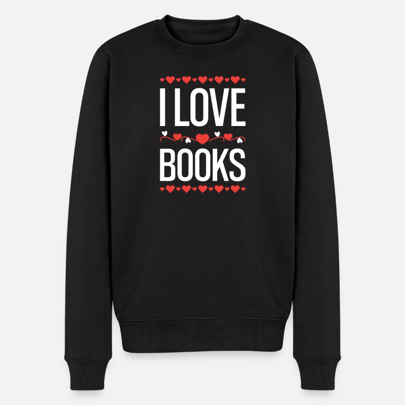 I LOVE BOOKS - Männer Premium Bio Pullover - Schwarz